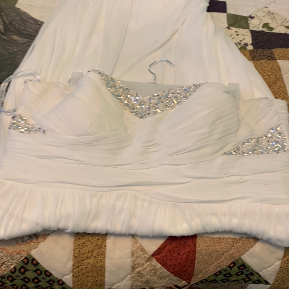 Danny Couture beaded bodice white layer dress, strapless DBI studio. Prom Dress